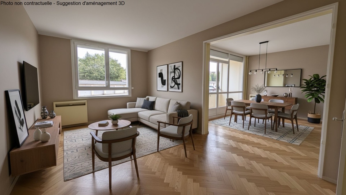 Même séjour aménagé en 3D après home staging