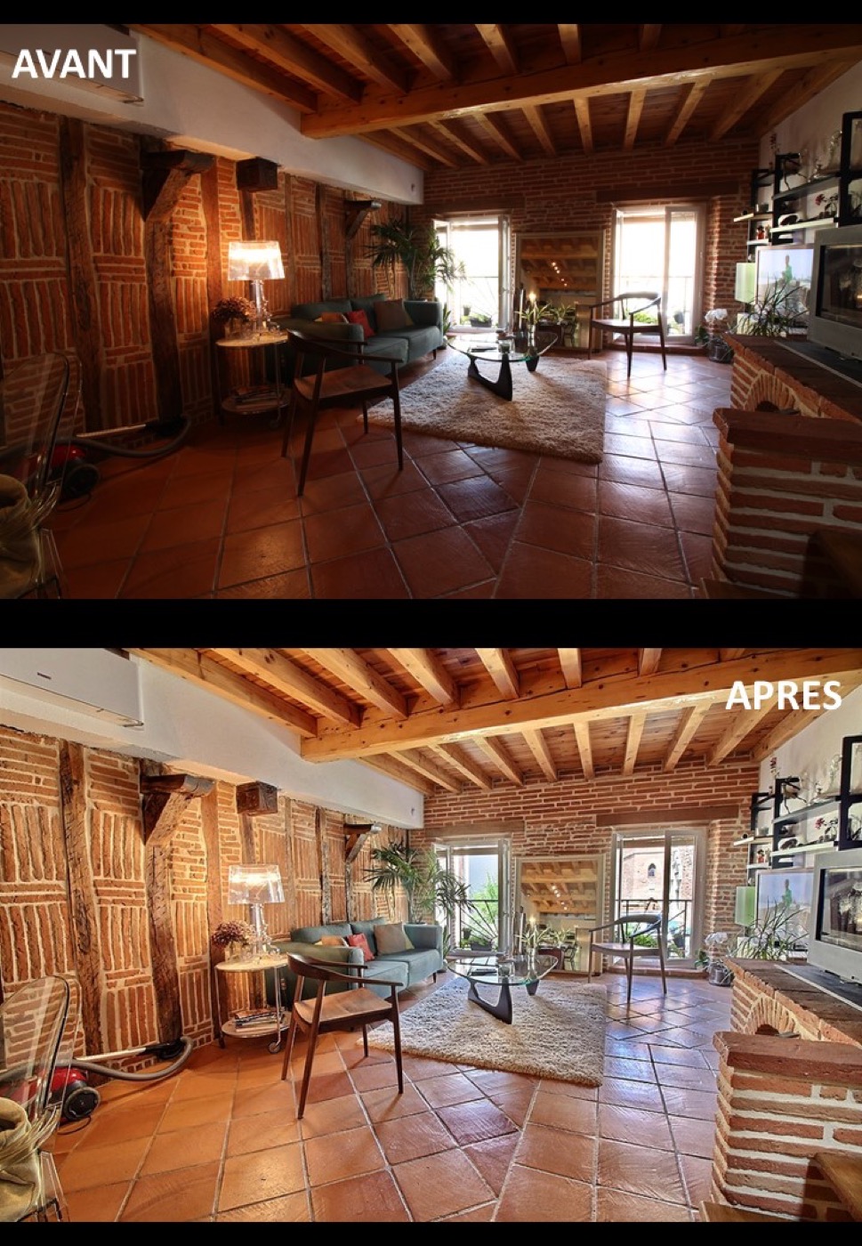 Comparaison photo standard et photo HDR professionnelle — salon
