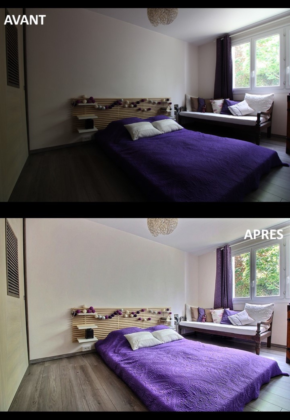 Comparaison photo standard et photo HDR professionnelle — chambre